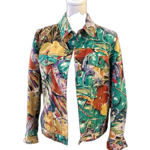 Multiples Woman’s Multi Color & Shape Embellished Denim Jacket Size S